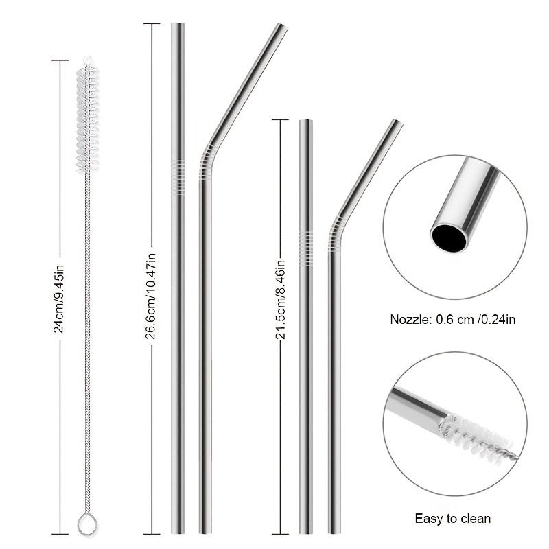 12pcs Eco-Friendly Reusable Stainless Steel Metal Straws with Cleaning Brushes - Perfect for 20oz and 30oz Cups - BPA-Free and Dishwasher Safe - Le Coin Du Barman : Le Spécialiste Des Cocktails
