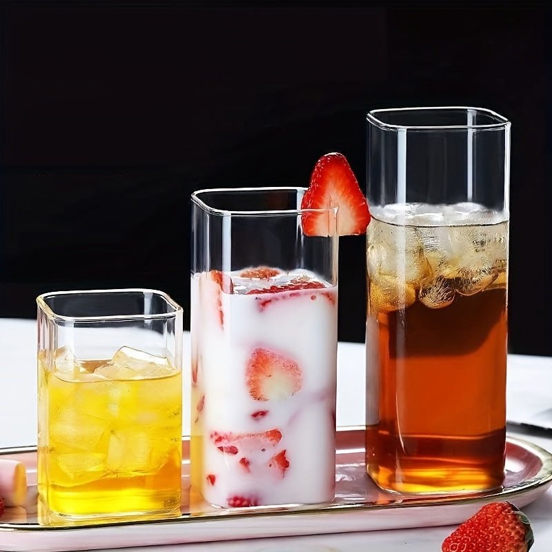 1pc High Borosilicate Drinking Glass Square Glass Cup, Square Glass Cup, Household Water Cup, Female Simple Style Water Cup, Iced Coffee Cup, For Beer, Juice, Milk, Birthday Gifts, Summer Drinkware - Le Coin Du Barman : Le Spécialiste Des Cocktails