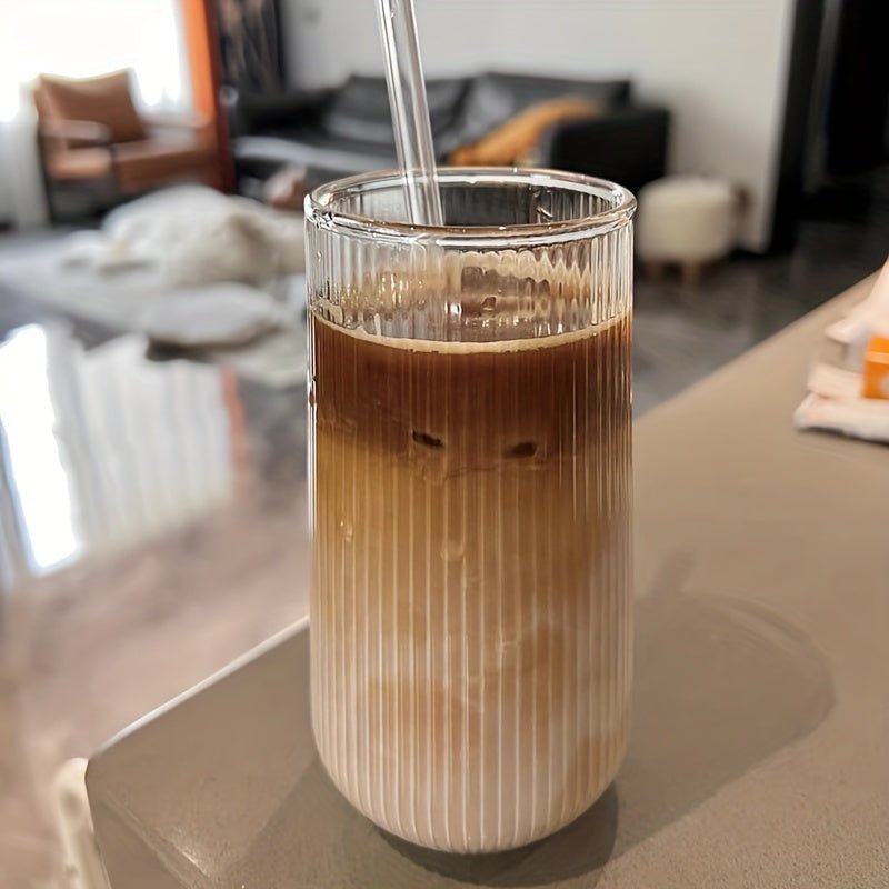 1pc, Vertical Stripes Drinking Glass, 500ml/17oz Heat Resistant Borosilicate Glass Water Cup, Iced Coffee Cup, For Beer, Juice, Milk, Birthday Gifts, Drinkware - Le Coin Du Barman : Le Spécialiste Des Cocktails