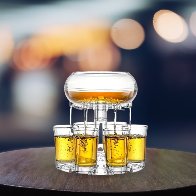Distributeur de boissons pour jus ou spiritueux avec 6 verres à shot - Distributeur  pour Cider Whiskey Cocktail, Distributeurs de vin pour fêtes et festivals  (2022 nouveau) : : Cuisine et Maison